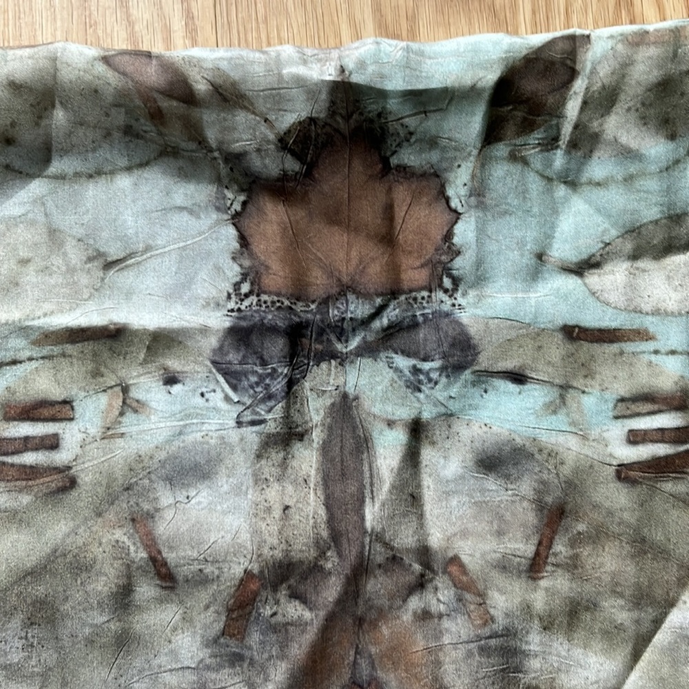 VINTAGE Hand-dyed Silk Scarf With Botanical Leaf Print - Picture 11 of 11